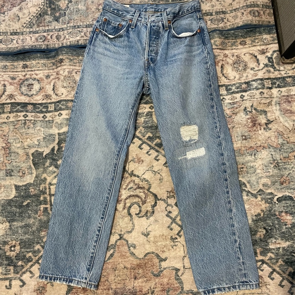 Levi's Light Blue Distressed Cropped Jeans
